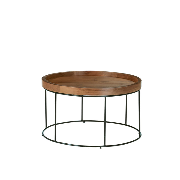 Table basse ronde en bois de teck et métal INDUS naturelle ROY, noir