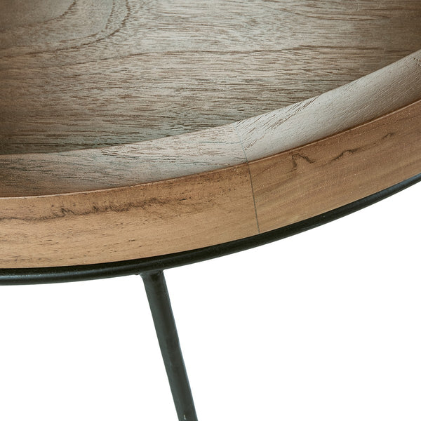 Table basse ronde en bois de teck et métal INDUS naturelle ROY, noir