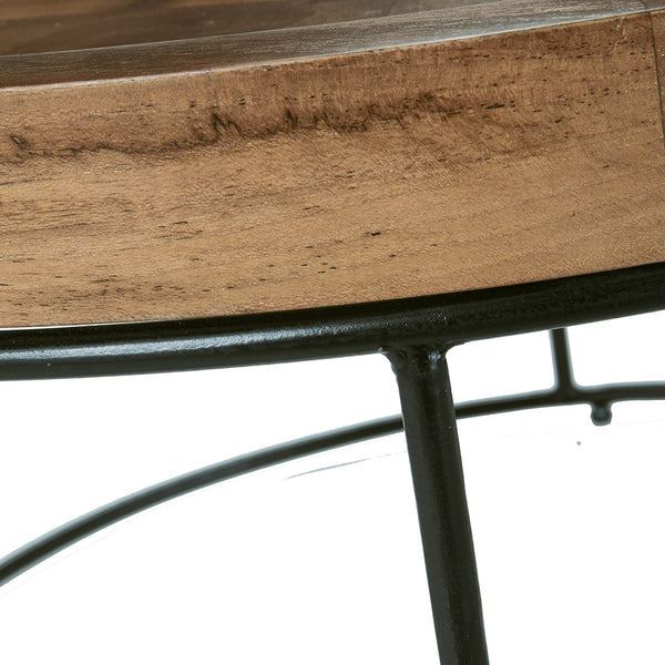 Table basse ronde en bois de teck et métal INDUS naturelle ROY, noir