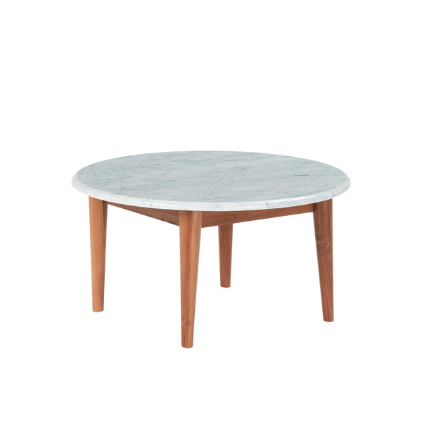 Table basse ronde en marbre blanc et bois de teck 70