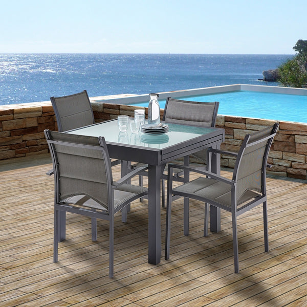 Table de jardin extensible en aluminium et verre 4/8 places ARRIOUS, gris