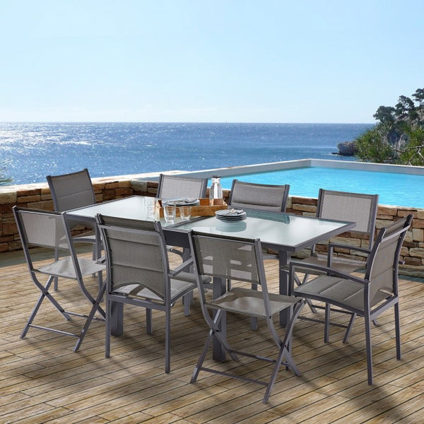 Table de jardin extensible en aluminium et verre 4/8 places ARRIOUS, gris