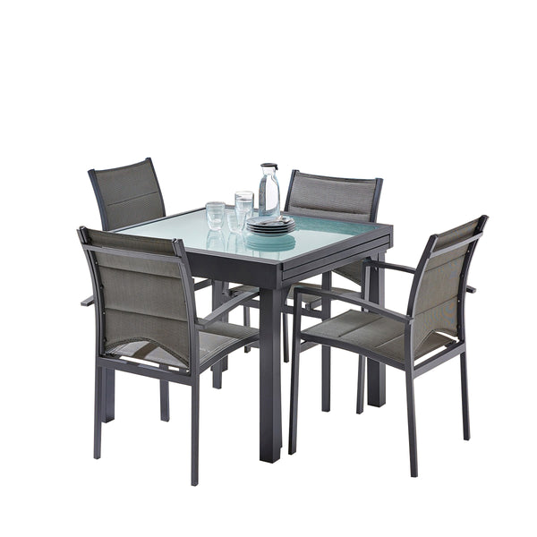 Table de jardin extensible en aluminium et verre 4/8 places ARRIOUS, gris