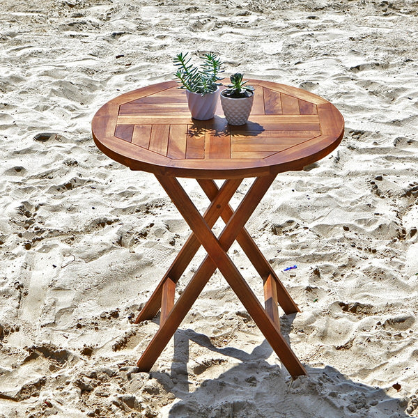 Table de jardin ronde pliante en teck huilé LASPIALADE, marron