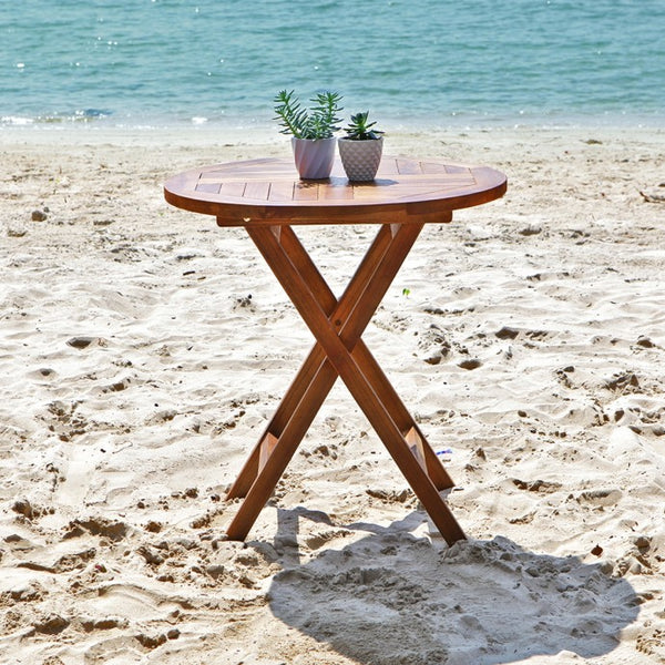 Table de jardin ronde pliante en teck huilé LASPIALADE, marron