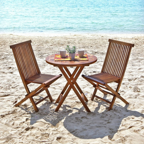Table de jardin ronde pliante en teck huilé LASPIALADE, marron