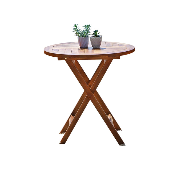Table de jardin ronde pliante en teck huilé LASPIALADE, marron