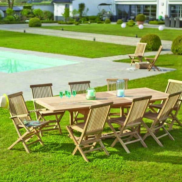 Table de jardin extensible rectangulaire en teck 8/10 places SAVIGNY, marron