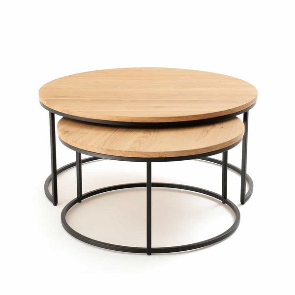 Lot de 2 grandes tables basses gigognes Gard en chêne naturel