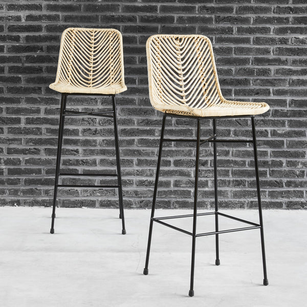 Lot de 2 tabourets de bar en rotin et métal CÉLINDA