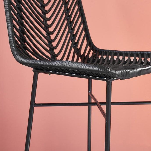 Lot de 2 tabourets de bar en rotin noir et métal CÉLINDA, noir