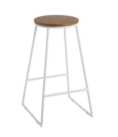 Tabouret de bar rond Garonne en bois et métal blanc