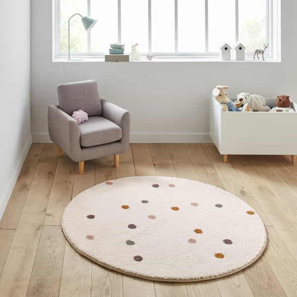 Tapis rond enfant Meouzette multicolore ecru