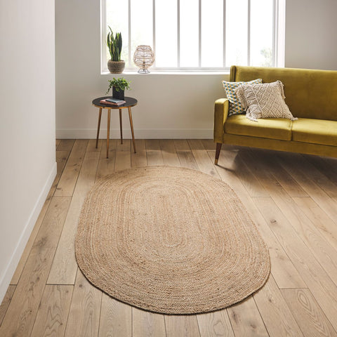 Tapis oval en jute, LOUGE, bordure, Naturel