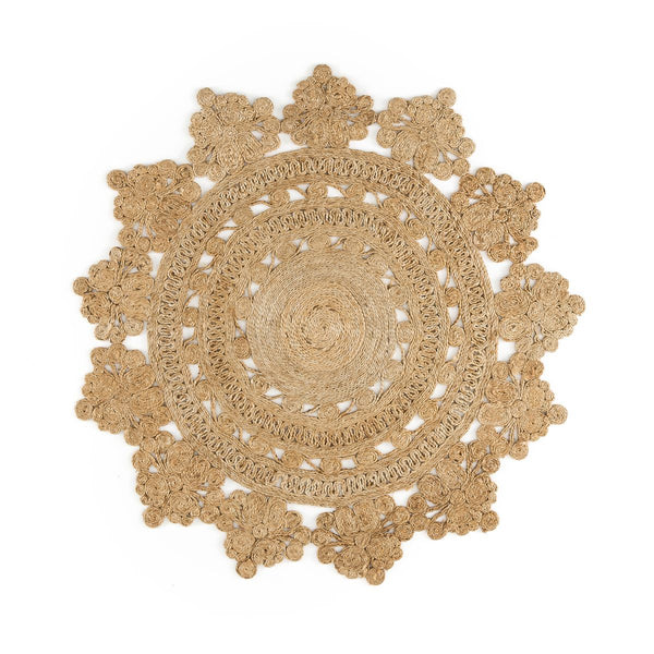 Tapis rond forme rosace, rozza naturel
