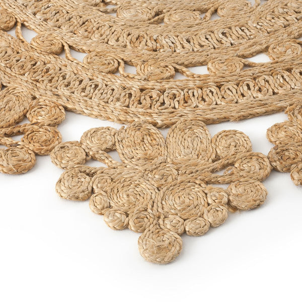 Tapis rond forme rosace, rozza naturel