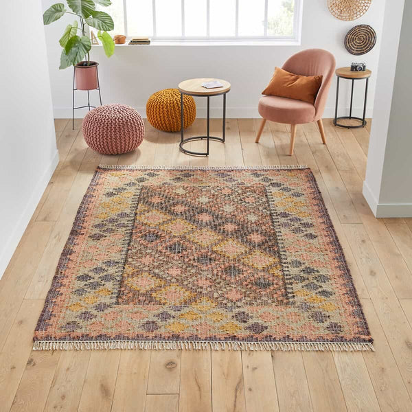 Tapis Noue en jute et coton multicolore