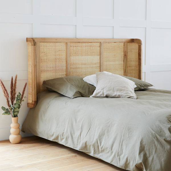 Tête de lit en bois de mindy et rotin 180 MADIDES, naturel