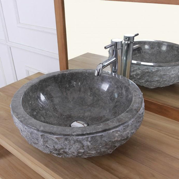 Vasque bol rude en pierre de marbre gris