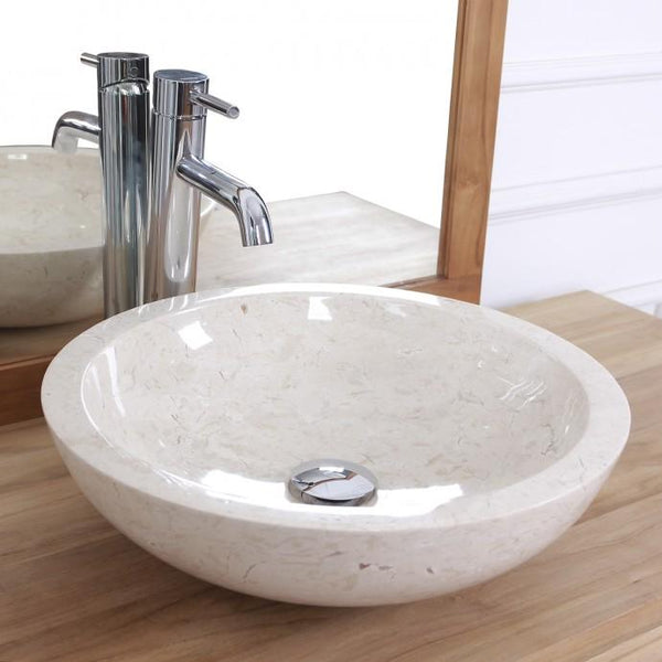 Vasque bol bas en pierre de marbre blanc
