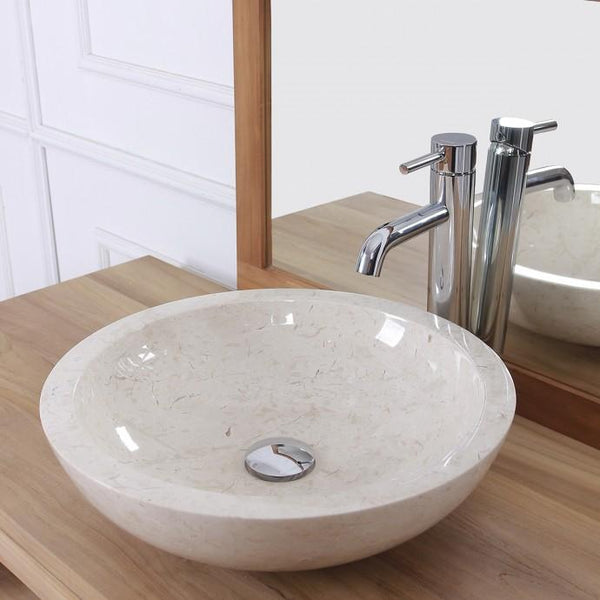 Vasque bol bas en pierre de marbre blanc