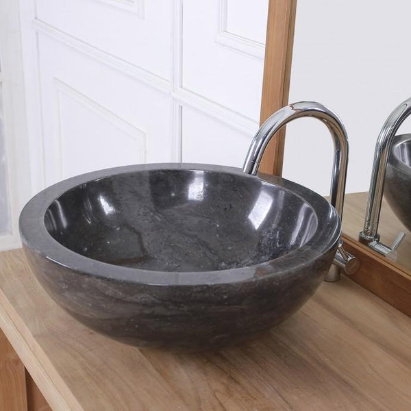 Vasque bol bas en pierre de marbre noir