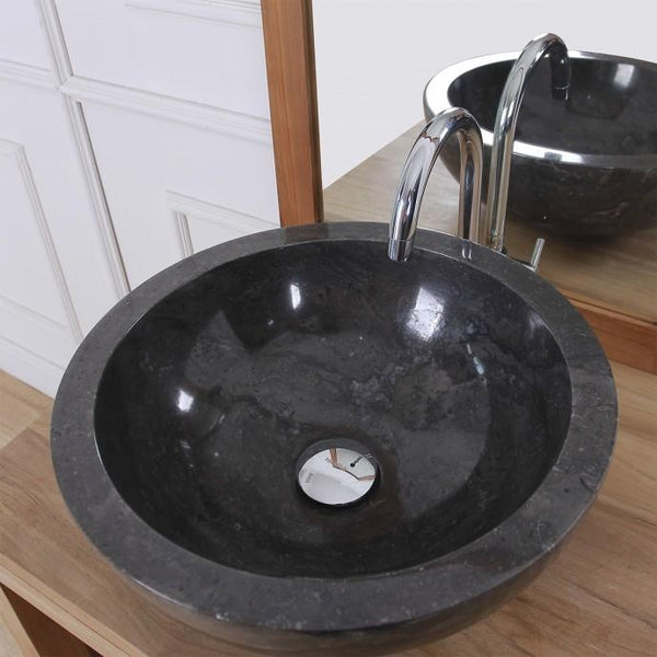 Vasque bol bas en pierre de marbre noir
