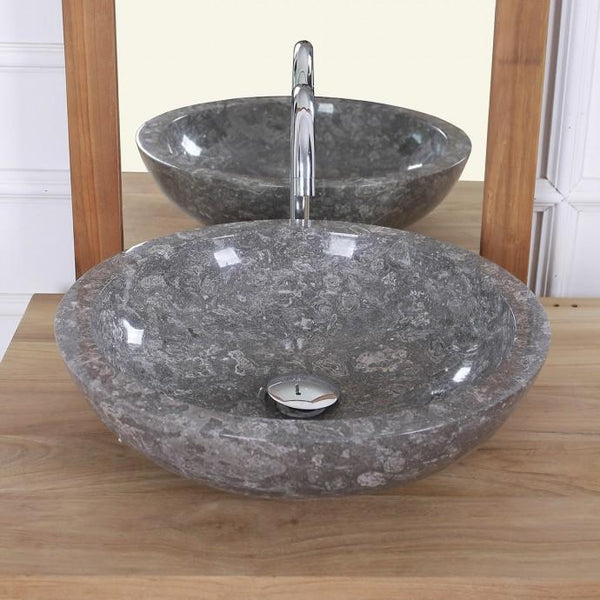 Vasque bol bas en pierre de marbre gris foncé