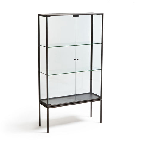 Buffet vaisselier San en verre et métal noir